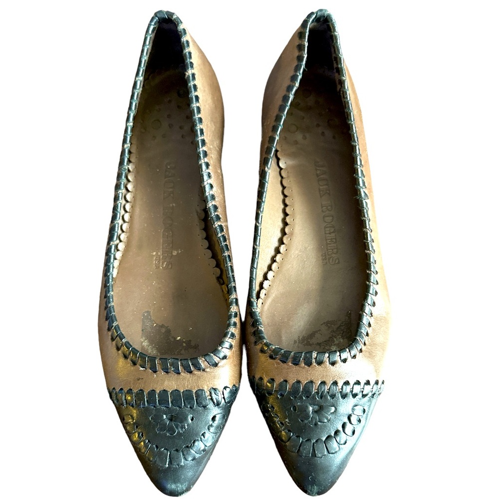 JACK ROGERS Black and Brown Leather Flats